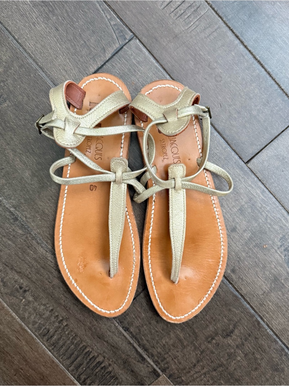K.Jacques Metallic Gold T-Strap Leather Sandals
